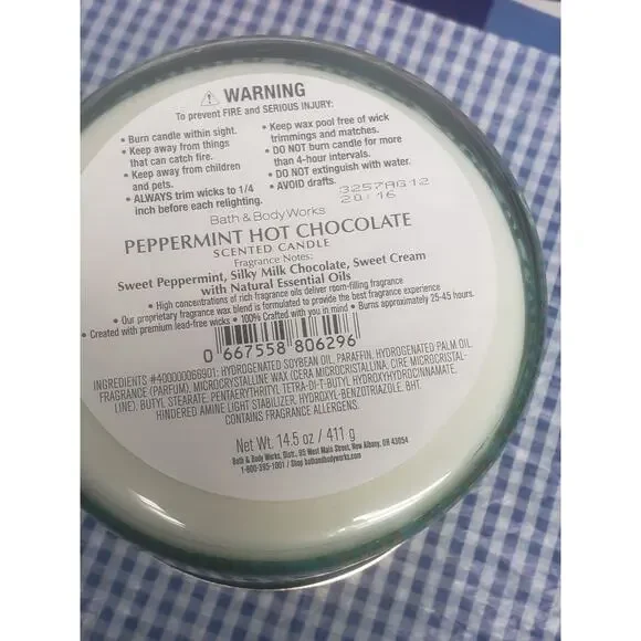 BBW Peppermint Hot Chocolate Large 3 Wick Candle Holiday Home Fragrance Decor - Picture 2 of 2